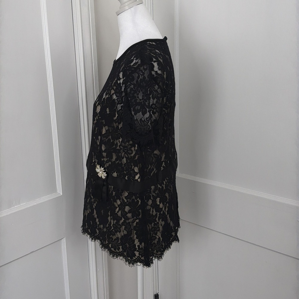 Vintage Talbots Top Womens 16 Black Lace Blouse Rhinestone Cocktail Party USA - Picture 5 of 10